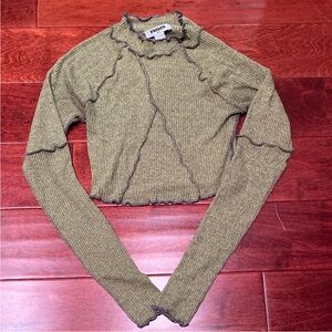 RSQ Khaki Ribbed Long Sleeve Crop Top